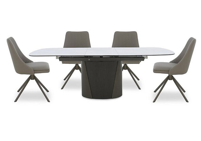 Icon White Extending Dining Table and 4 Icon Chairs with Bronze Legs - 180-cm
