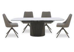 Icon White Extending Dining Table and 4 Icon Chairs with Bronze Legs - 180-cm