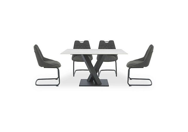 Warrior Crystal White Compact Fixed Dining Table with 4 Cantilever Chairs - White