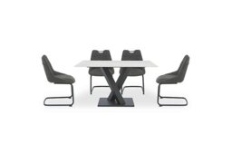 Warrior Crystal White Compact Fixed Dining Table with 4 Cantilever Chairs - White