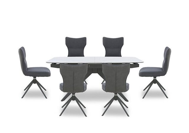 Carrera 180cm Pop Up Extending Dining Table and 6 Swivel Chairs - 180-cm