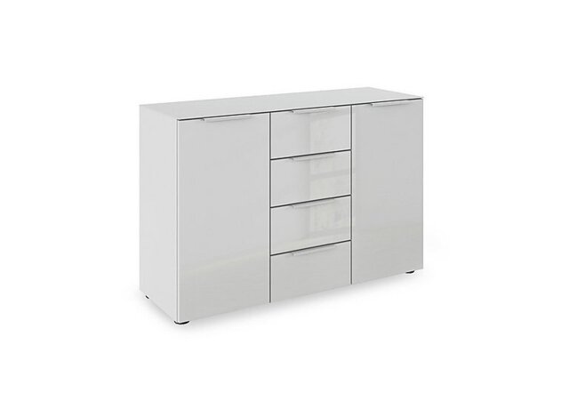 Rauch - Haven 4 Drawer 2 Door Glass Chest with Glass Top and Front - Silk Grey/Silk Grey Front