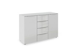 Rauch - Haven 4 Drawer 2 Door Glass Chest with Glass Top and Front - Silk Grey/Silk Grey Front