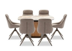 Arno Pop Up Extending Dining Table and 6 Faux Leather Swivel Chairs - 130-cm - Truffle