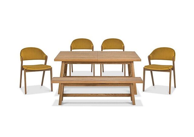 Stratford Small Extending Dining Table with Bench and 4 Fabric Chairs - Mustard Velvet - Dining Room Furniture - In Time for Christmas