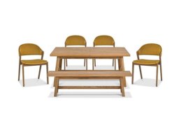 Stratford Small Extending Dining Table with Bench and 4 Fabric Chairs - Mustard Velvet