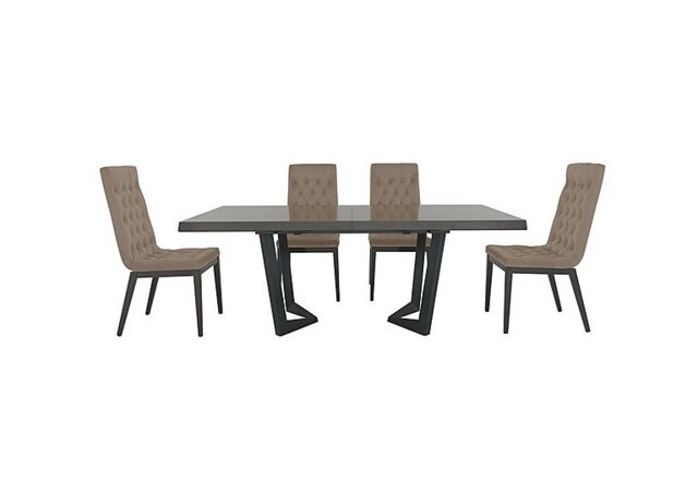 Palazzo 200cm Extending Dining Table in Silver Birch with 4 Capitonne Buttoned Chairs - Aquos Taupe