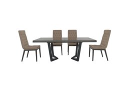 Palazzo 200cm Extending Dining Table in Silver Birch with 4 Capitonne Buttoned Chairs - Aquos Taupe