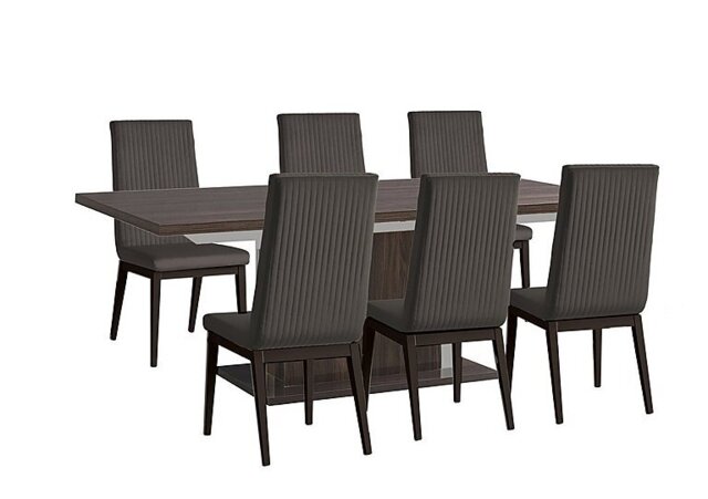 Venezia 160 cm Extending Dining Table and 6 Fluted Faux Leather Chairs Set - Walnut