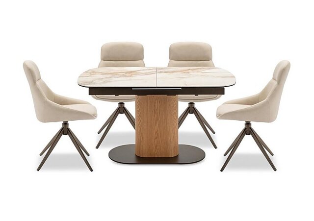 Arno Pop Up Extending Dining Table and 4 Faux Leather Swivel Chairs - 130-cm - Stone