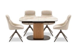 Arno Pop Up Extending Dining Table and 4 Faux Leather Swivel Chairs - 130-cm - Stone