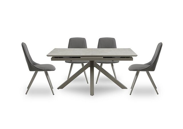 Matera Pop Up Extending Dining Table with Star Base and 4 Faux Leather Chairs with Taupe Legs - Anthracite