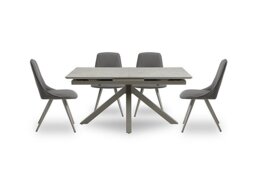 Matera Pop Up Extending Dining Table with Star Base and 4 Faux Leather Chairs with Taupe Legs - Anthracite