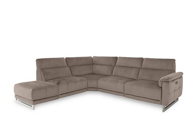 Moet Fabric Power Recliner Chaise End Left Hand Facing Corner Sofa with Telescopic Headrests - Opulence Cedar - Sofas and Armchairs