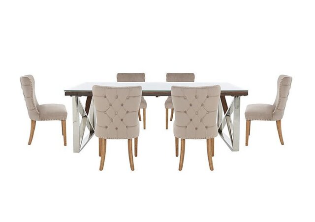 Chennai Dining Table with X-Leg Base and 6 Luxe Chairs - 180-cm - Taupe