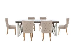 Chennai Dining Table with X-Leg Base and 6 Luxe Chairs - 180-cm - Taupe