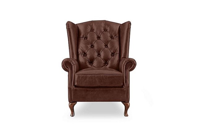 At The Helm - Harriet Leather Wing Chair with Walnut Feet