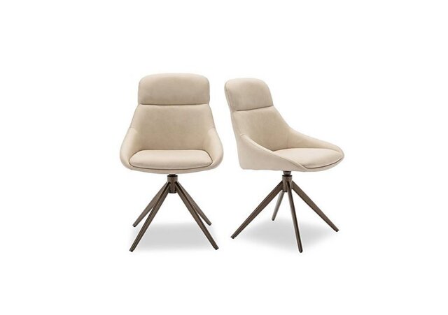 Arno Pair of Faux Leather Swivel Dining Chairs - Stone