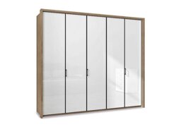 Wiemann - Dallas 257cm 5 Door Hinged Glass Wardrobe - Bianco Oak and White