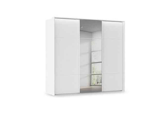 Rauch - Haven 250cm 3 Door Slider Wardrobe with 2 Décor Doors, 1 Mirror Door and Lights - Alpine White
