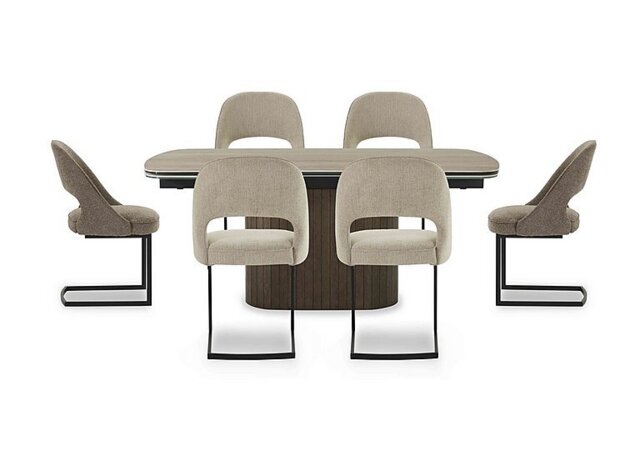 Tiber Large Draw Leaf Extending Dining Table with 4 Alabaster Cantilever Chairs and 2 Truffle Cantilever Chairs