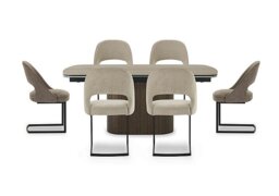 Tiber Large Draw Leaf Extending Dining Table with 4 Alabaster Cantilever Chairs and 2 Truffle Cantilever Chairs