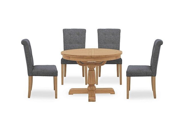 Furnitureland - Augusta Round Extending Dining Table and 4 Roll Back Upholstered Chairs - Anthracite