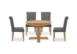 Furnitureland - Augusta Round Extending Dining Table and 4 Roll Back Upholstered Chairs - Anthracite