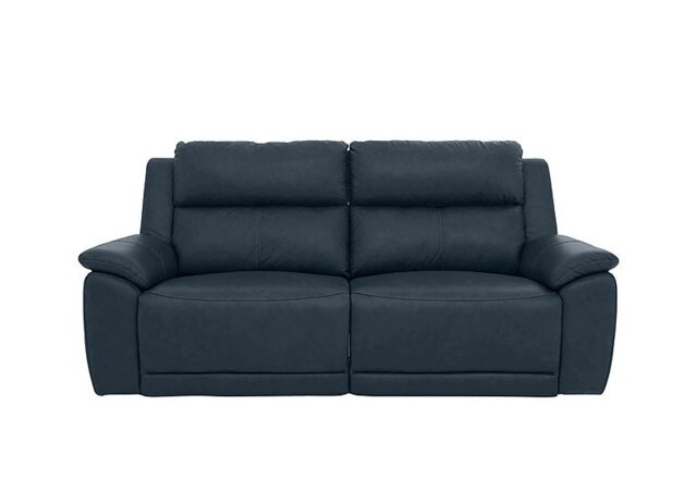 Utah 3 Seater Leather Recliner Sofa with Headrests and Power Lumbar - Natural Milled Navy
