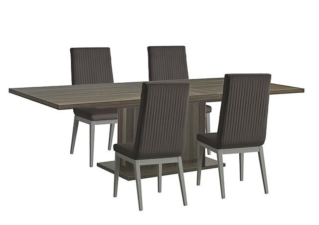 Venezia 200 cm Extending Dining Table and 4 Fluted Faux Leather Chairs Set - Grey
