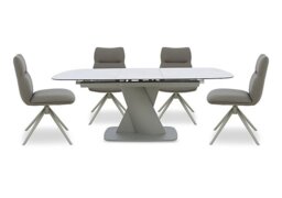 Diva Extending Dining Table and 4 Diva Chairs with Silver Legs - 160-cm