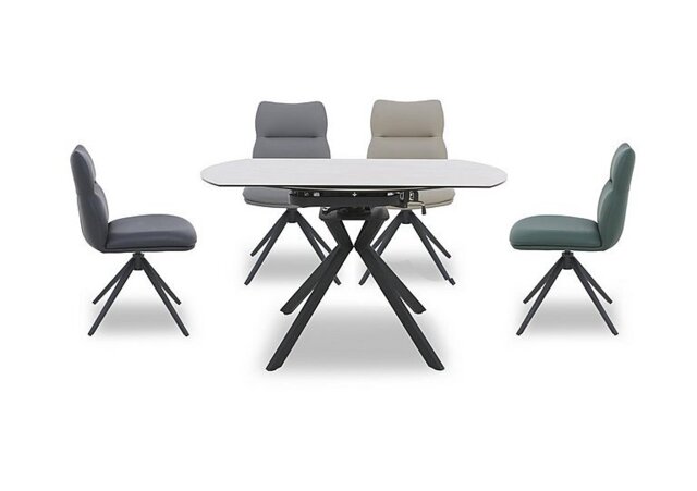 Quattro Round Extending Swivel Dining Table and 4 Swivel Chairs - Sand