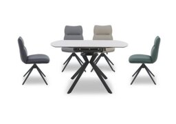 Quattro Round Extending Swivel Dining Table and 4 Swivel Chairs - Sand