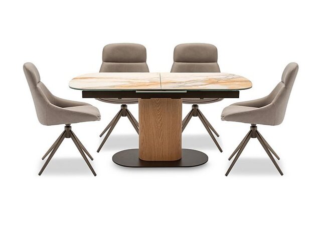 Arno Pop Up Extending Dining Table and 4 Faux Leather Swivel Chairs - 160-cm - Truffle