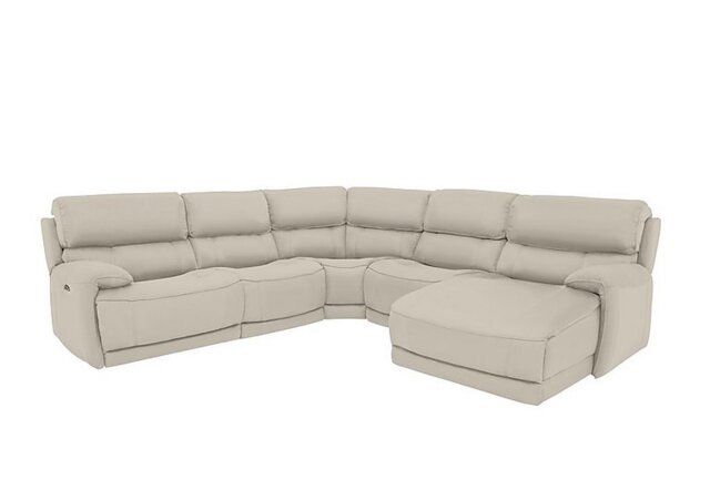 World of Leather - Link BV Leather Right Hand Facing Corner Chaise Power Sofa - Silver Grey