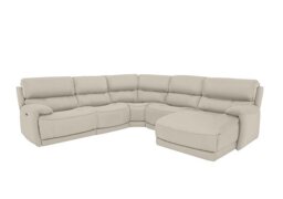 World of Leather - Link BV Leather Right Hand Facing Corner Chaise Power Sofa - Silver Grey