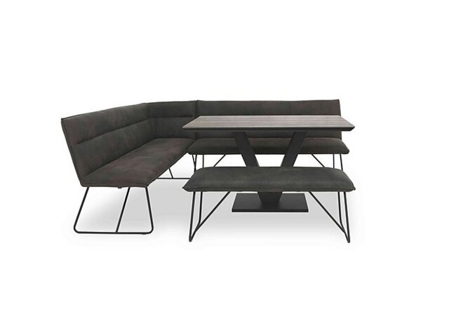Ruben Dining Table with a Faux Suede Left Hand Facing Corner Bench and a Standard Bench - Oak