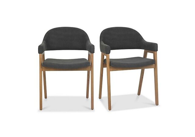 Stratford Pair of Fabric Dining Arm Chairs - Dark Grey