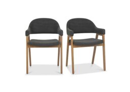 Stratford Pair of Fabric Dining Arm Chairs - Dark Grey