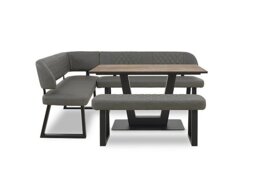 Venus Dining Table, Left Hand Facing Corner Bench and Low Bench - Grey