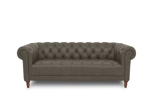 Columbus Leather 3 Seater Sofa with Wooden Feet