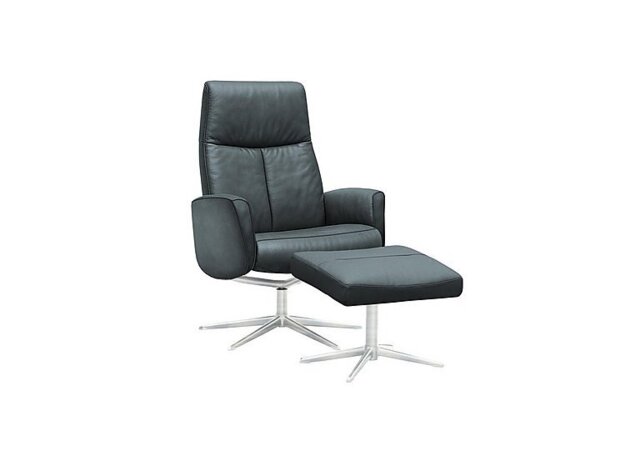 G Plan - Vaasa Leather Swivel Recliner Chair and Footstool with Chrome Base