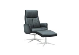 G Plan - Vaasa Leather Swivel Recliner Chair and Footstool with Chrome Base