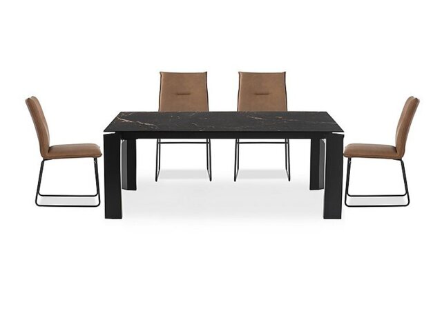 Connubia - Viola 220cm Extra Large Extending Dining Table with Calacatta Ceramic Top and Graphite Wooden Legs and 4 Maya Chairs - Tobacco