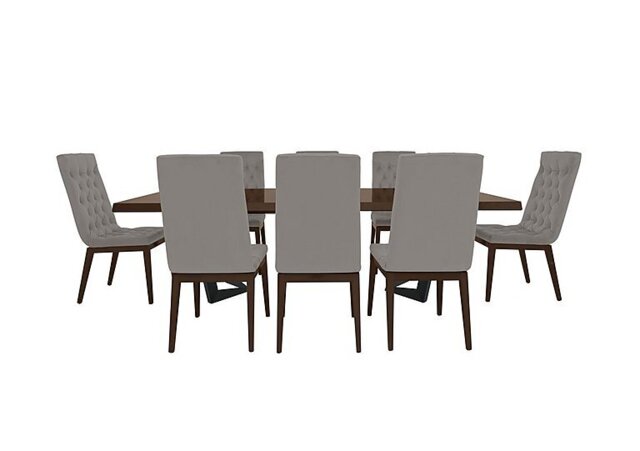 Palazzo 200cm Extending Dining Table in Dark Walnut with 8 Capitonne Buttoned Chairs - Scarlet Silver