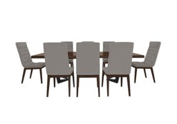 Palazzo 200cm Extending Dining Table in Dark Walnut with 8 Capitonne Buttoned Chairs - Scarlet Silver