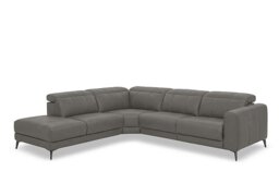Ezra Leather Power Recliner Chaise End Left Hand Facing Corner Sofa with Power Headrests - Elephant - Sofas and Armchairs
