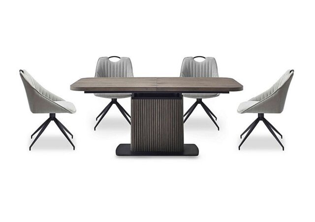 Jai Large Extending Dining Table with 4 Swivel Chairs - Silver