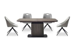 Jai Large Extending Dining Table with 4 Swivel Chairs - Silver