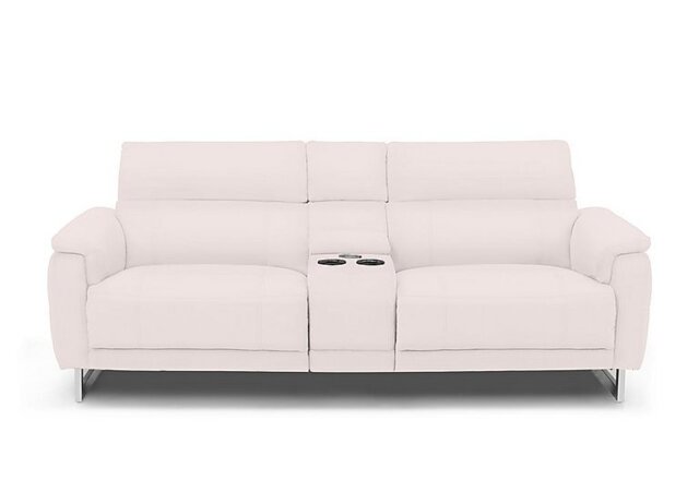 Moet 3 Seater Leather Power Recliner Sofa with Telescopic Headrests and Smart Console - Cotton